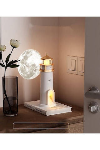 Pazly Ay Işığı Deniz Feneri Gece Lambası, Yatak Odası Salon Dekor Beyaz Işık Beyaz