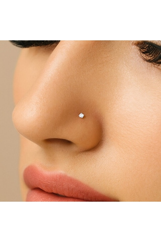 L Model Düşmeyen Çelik Hızma 3 Mm Taşlı Tektaş Burun Piercingi Gold
