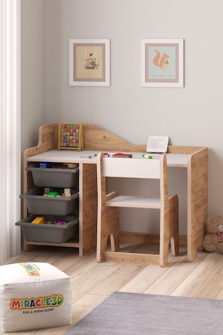 Miracle 3d Çocuk Oyun Aktivite Masası 90x45 Cm 3 Sepetli Çocuk Çalışma Masası - Sırt Dayamalı Sandalye Çam