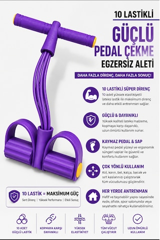 0 Lastikli Spor Aleti Body Trimmer Pilates Direnç Lastiği Karın Kol Bacak Ve Tüm Vücut Çalıştırıcı Pedallı Fitness Spor Aleti Yeni Nesil Mor