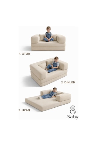 Premium 140x70 Cm Modüler Çocuk Ve Genç Koltuğu Yatak Olabilen Sünger Oyun Alanı Yıkanabilir Kılıf Bej