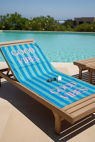 Good Vibes Çizgili Plaj Havlusu 70x150 Cm Mavi