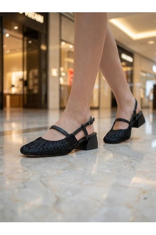 Nesilshoes Nesil Shoes Pine 2023 Siyah Topuklu Örgü Kadın Sandalet