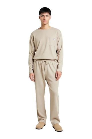 Frm Erkek Düz Kesim Sweatshirt Ve Pantolonlu Ev Giyim Seti Fonksiyone Bej