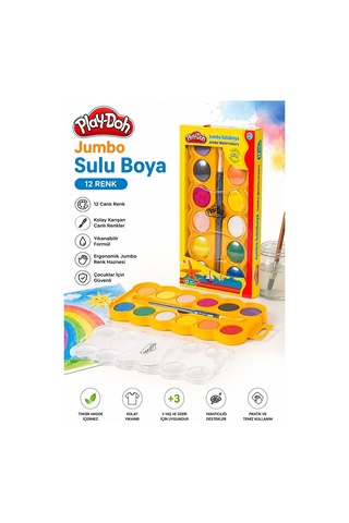 8 Renk Jumbo Sulu Boya 1 Paket Play-doh 8 Li Suluboya Fırça Hediyeli Canlı Renkler Kaliteli Yıkanabilir Zararsız Büyük Çok Renkli