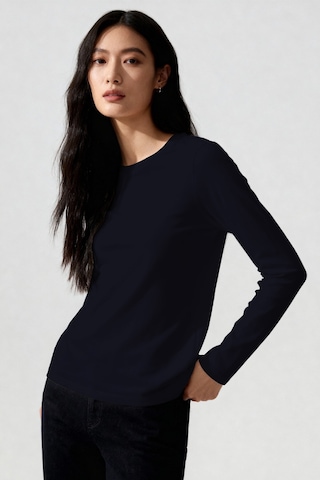 Lacivert O Yaka Standart Fit Uzun Kollu Basic Kadın T-shirt - 97312 Lacivert