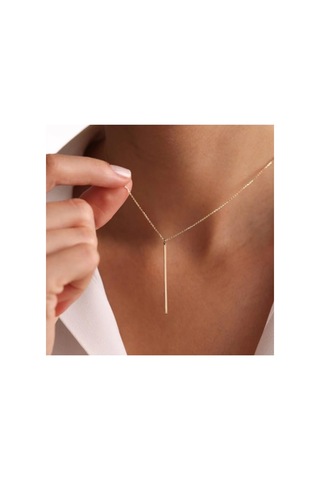 Lunarie İnce Uzun Çubuk Sarkıt Minimal Kolye 14k Gold Bar Altın