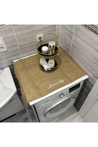 Laundry Duck Keten Su Geçirmez Ve Kirlenmez Çamaşır Makinesi - Buzdolabı - Bulaşık Makinesi Örtüsü Açık Kahverengi