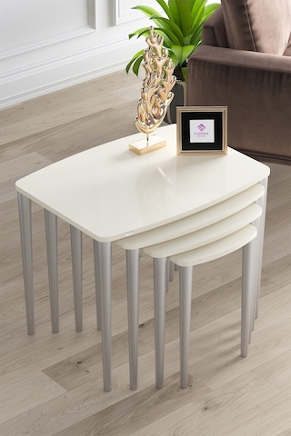 Canisa Concept Anka Serisi Mdf 1.sınıf 4lü Zigon Sehpa Takımı Krem - Gümüş