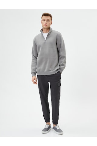 Koton Yarım Fermuarlı Sweatshirt Basic Dik Yaka Ribanalı Uzun Kollu Şardonlu Gri 4sam70002mk Gri