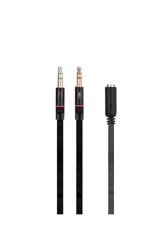 Siyah 3.5mm To Audio + Mic 0.15m Kulaklık Çevirici Ses Ayırıcı"