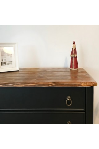 Roys Ahşap S3540 Siyah Üstü Ceviz Eskitme Çift Çekmeceli  Komodin