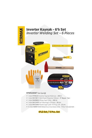 Rtm520set Inverter Kaynak Makinası - 6'lı Set -eldiven-çekiç-gönye-tel Fırça-kesici Disk