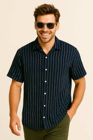 Jack & Jones Joshua Loose Erkek Kısa Kollu Gömlek Lacivert 12262660 Lacivert