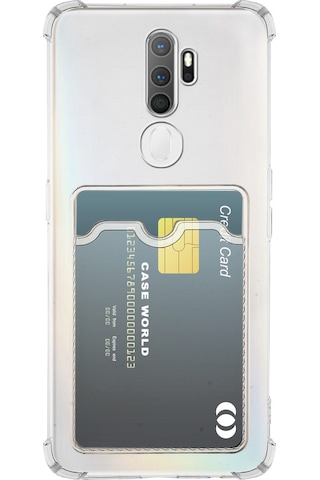 Oppo A9 2020 Kapak Kamera Korumalı Kartlıklı Darbe Emici Özellikli Şeffaf Silikon Kılıf