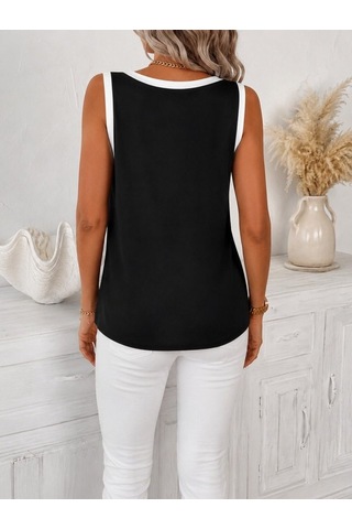 Alyn Wear Kadın Sıfır Kollu Çift Renkli Viskon Bluz Siyah