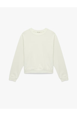 Koton Pamuklu Rahat Kalıp Şardonlu Uzun Kollu Bisiklet Yaka Sweatshirt Ekru 6sal10227ık Ekru