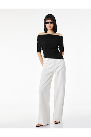 Koton Krep Kumaş Slim Fit Kısa Kollu Degaje Yaka Asimetrik Tişört Siyah 6sak50393ek
