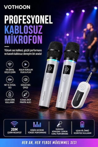 Kablosuz Karaoke Çift Mikrofon 6.5 Mm Sahne Parti Düğün Aktivite Amfi Hoparlör