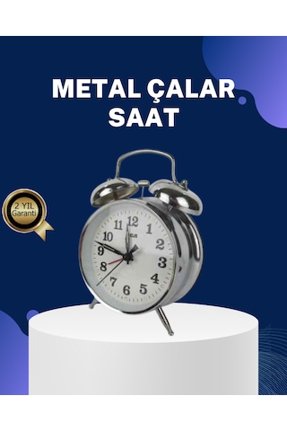 Alarmlı Dekoratif Yuvarlak Masa Saati Gümüş Renk Sessiz Ve Işıklı - Lisinya