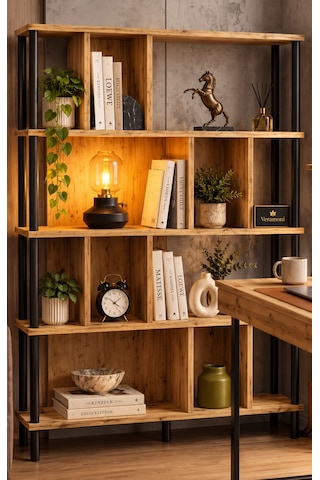 Veramoni 5 Raflı Modern Kitaplık 137x90x20 Cm - Meşe Siyah
