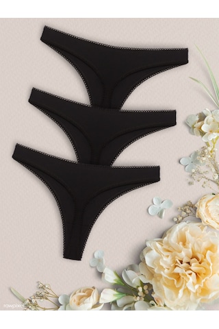 3 Lü Paket Siyah Renk Kadın G String