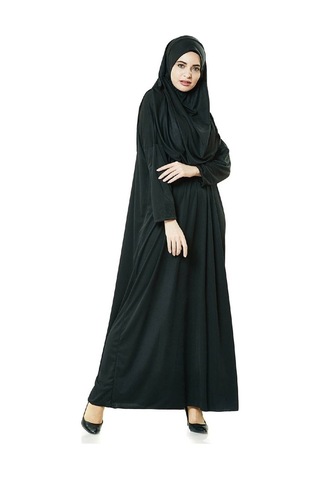 Siyah Namaz Elbisesi - Kabe Motifli Seccade ve Tesbih - Ibadet Se
