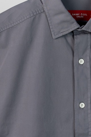 Sabri Özel Erkek Gri Normal Kesim Regular Fit %100 Pamuk Gabardin Uzun Kollu Klasik Yaka Gömlek
