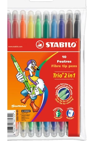 Stabilo 222-10-01 Trio 2in1 Çift Uçlu Keçe Uçlu Kalem 10'lu
