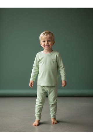 Zekids Erkek Çocuk Organik Pijama Takımı-16604 Yeşil
