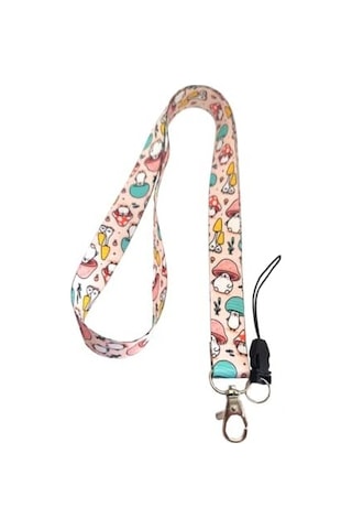 Mantar Desenli Boyun İpi Telefon Askısı Lanyard Acik Yeşil