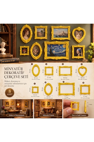 8'li Minyatür Dekoratif Çerçeve Seti Mini Müze Ve Diorama Çerçeveleri