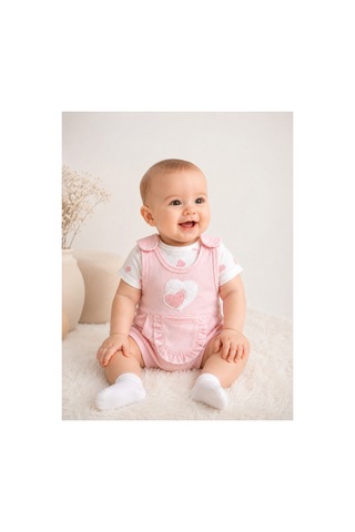Uğur Bebe Kız Bebek 3 Parça Pembe Renk Kalpli Tulum Seti %100 Pamuk Çıtçıtlı Body Ve Çorap Dahil Yenidoğan Bebek Tulum Pembe Pembe