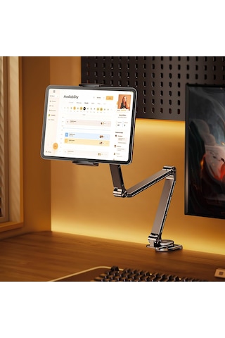 Premium Alüminyum Tablet Ve Telefon Standı, İpad İle Uyumlu, 4.7-12.9 İnç Uyumlu 360 Döner Kelepçel