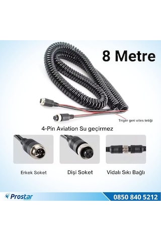 8 Metre 4 Pin Aviation Trigger Tetik Destekli Spiral Uzatma Kablosu