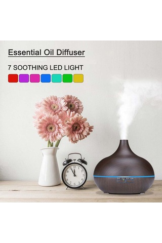 Geeksen 550ml Koyu Ahşap Desenli Ev Salyangoz Yağı İçeren Aromaterapi Makinesi - Sessiz 2-8 Saat Zamanlama Ve Nemlendirme Fonksiyonu