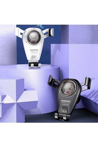 Wondernest S-06 Araba Hava Çıkışlı Yerçekimi Tutucu Geri Çekilir Döner Telefon Braketi Siyah Siyah