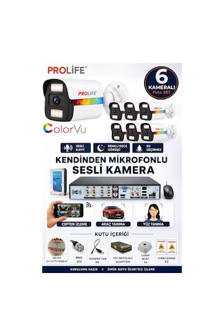 6 Lı Sesli Güvenlik Kamerası 5 Mp Gece Renkli Yüz Ve Araç Tanımalı Full Hd Kamera Sistemi