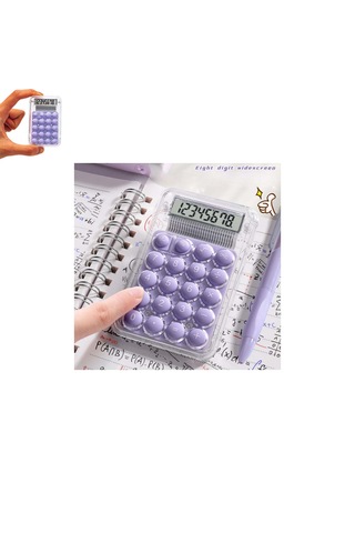 Mini Hesap Makinesi Silikon Tuşlu Lcd Ekran 8 Haneli Şeffaf Mini Hesap Makinesi Ebat 8,5cm X 5,4cm Lila