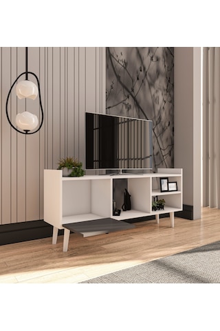 Leo Tv Ünitesi Beyaz-Antrasit Televizyon Konsolu 140 Cm Ekonomik