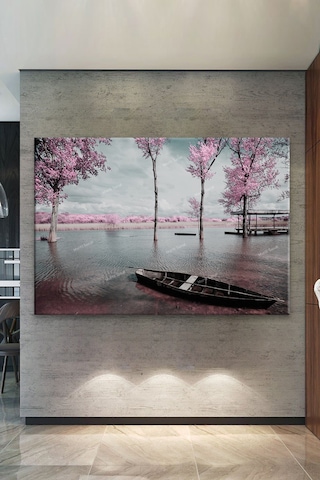 Göl Sandal Sakura Ağaçları Doğa Tabiat Manzara Kanvas Tablo 30 x 20