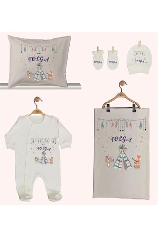 Pia Baby Gl 1942-02 İsme Özel Beşli Tulum Set Krem