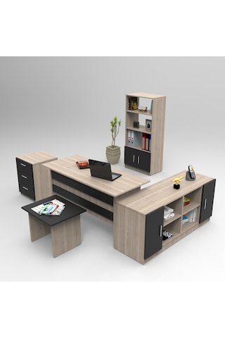 Yurudesign Vario ABCDF Ofis Büro Masa Takımı Meşe-Siyah VO15-OB