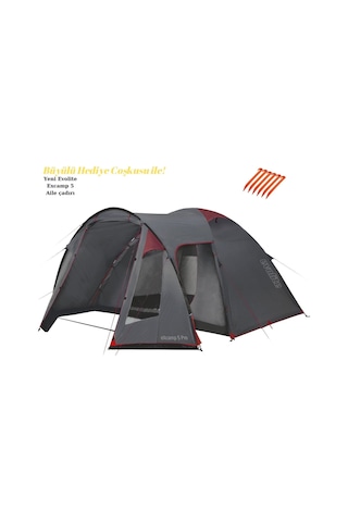 Evolite Excamp 5 Pro Sun Fresh Aile Çadırı Upf80 Evolite 6'lı Çadır Kazığı Hediyeli Gri