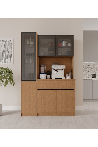Bambu Midi Sol Vitrinli Komple Mdf Led Aydınlatmalı Kahve Köşesi