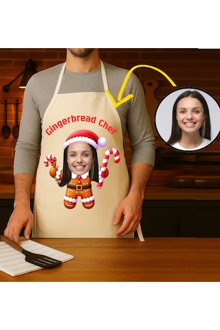 Kişiye Özel Karikatür Fotoğraflı Mutfak Önlüğü Kurabiye Şef Çok Renkli