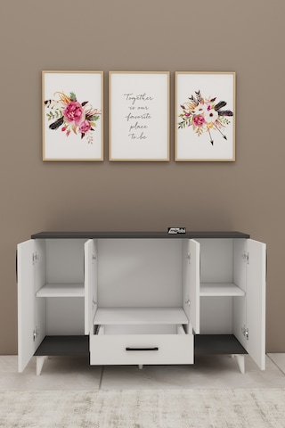 Nedudo Kahve Köşesi Çok Amaçlı Dolap 4 Kapaklı 1 Çekmeceli Kiler Mutfak Dolabı Beyaz Antrasit Beyaz Antrasit