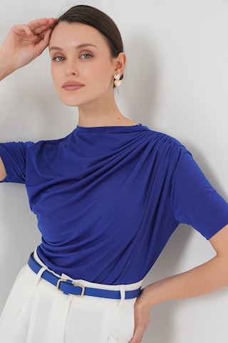 Bigdart Büzgü Detaylı Kısa Kol Sandy Bluz 945 - Saks
