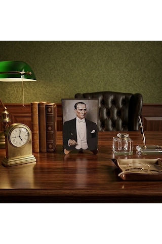 Atatürk Masaüstü Ahşap Tablo - Kabartmalı Baskı Şık Hediyelik 11x16 Cm No 3 3 Parça