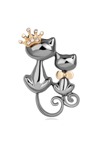 Kadın Takı Parlak Yapay Elmas Sevimli Çift Kedi Figürlü Broş Çok Renkli